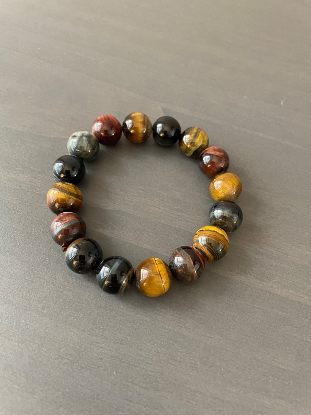 Multicolor Natural Stone Bead Stretch Bracelet - Tiger Eye & Onyx